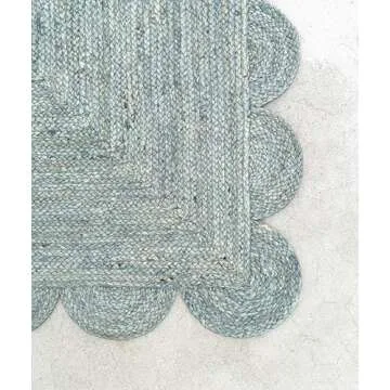 Gautam International Scallop Jute Area Rug Boho Jute Rug Scalloped Coastal Rug, Jungle Mist 8'x10'
