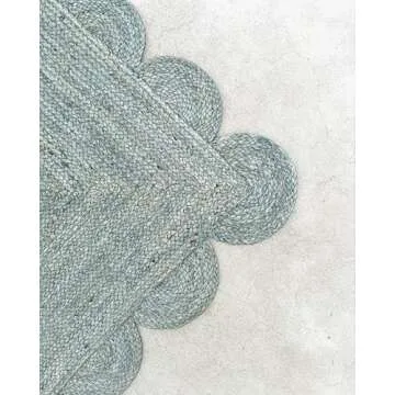 Gautam International Scallop Jute Area Rug Boho Jute Rug Scalloped Coastal Rug, Jungle Mist 8'x10'