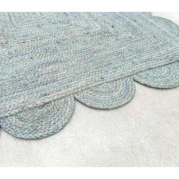 Gautam International Scallop Jute Area Rug Boho Jute Rug Scalloped Coastal Rug, Jungle Mist 8'x10'