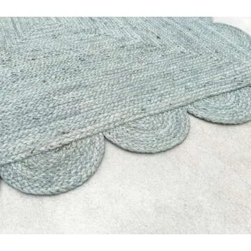 Gautam International Scallop Jute Area Rug Boho Jute Rug Scalloped Coastal Rug, Jungle Mist 8'x10'