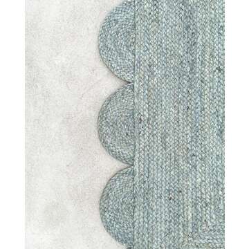 Gautam International Scallop Jute Area Rug Boho Jute Rug Scalloped Coastal Rug, Jungle Mist 8'x10'