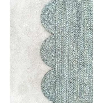 Gautam International Scallop Jute Area Rug Boho Jute Rug Scalloped Coastal Rug, Jungle Mist 8'x10'