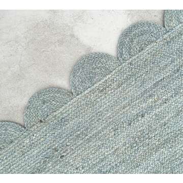 Gautam International Scallop Jute Area Rug Boho Jute Rug Scalloped Coastal Rug, Jungle Mist 8'x10'