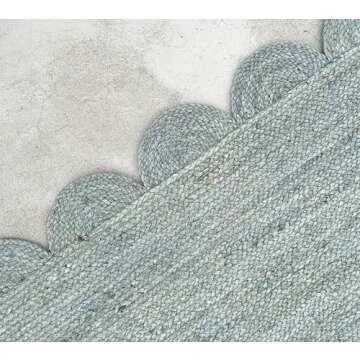 Gautam International Scallop Jute Area Rug Boho Jute Rug Scalloped Coastal Rug, Jungle Mist 8'x10'