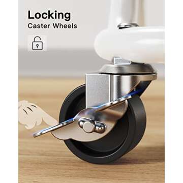 Pipishell 3 Tier Metal Rolling Utility Cart, Heavy-Duty Storage Rolling Cart with 2 Lockable Wheels, Multifunctional Mesh Organization Utility Cart for Kitchen Dining Room Living Room (White)