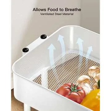 Pipishell 3 Tier Metal Rolling Utility Cart, Heavy-Duty Storage Rolling Cart with 2 Lockable Wheels, Multifunctional Mesh Organization Utility Cart for Kitchen Dining Room Living Room (White)