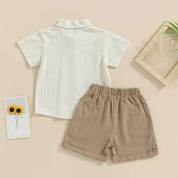 Karuedoo Toddler Baby Boy Clothes Cotton Linen Short Sleeve Button Down Shirt Shorts Set 2Pcs Summer Outfits (A-Beige Khaki, 2-3 Years)