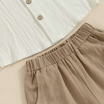 Karuedoo Toddler Baby Boy Clothes Cotton Linen Short Sleeve Button Down Shirt Shorts Set 2Pcs Summer Outfits (A-Beige Khaki, 2-3 Years)