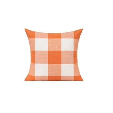 VAKADO Fall Outdoor Decor Throw Pillow Covers Orange Buffalo Plaid Thanksgiving Front Porch Farmhous...