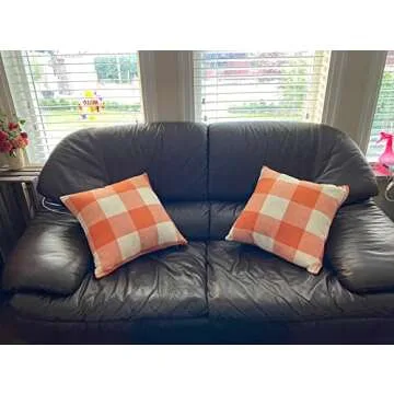 VAKADO Fall Outdoor Decor Throw Pillow Covers Orange Buffalo Plaid Thanksgiving Front Porch Farmhouse Rustic Cushion Autumn Home Decorations for Couch Sofa Living Room 18x18 Set of 2