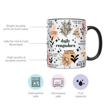 YouNique Sweary Affirmations Coffee Mug, 11 Oz, Self Care Gifts for Women, Novelty Coffee Mugs Inspi...
