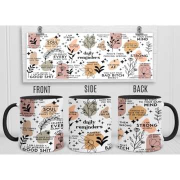 YouNique Sweary Affirmations Coffee Mug, 11 Oz, Self Care Gifts for Women, Novelty Coffee Mugs Inspirational Gifts for Women, Mental Health Gifts, Mugs for Women, Mindfulness Gifts (Black Handle)