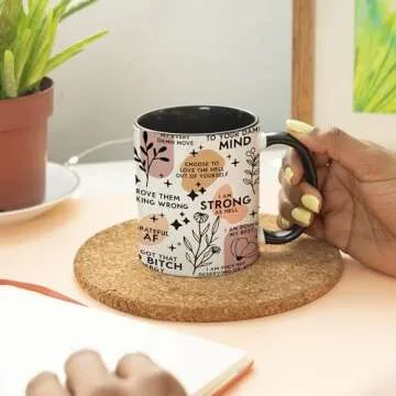 YouNique Sweary Affirmations Coffee Mug, 11 Oz, Self Care Gifts for Women, Novelty Coffee Mugs Inspirational Gifts for Women, Mental Health Gifts, Mugs for Women, Mindfulness Gifts (Black Handle)