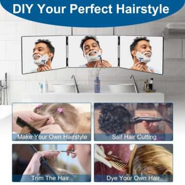 LMZNXCZ with LED Lights 3 Way Mirror for Self Hair Cutting,360 Haircuts Mirror Men for Barber Use To...