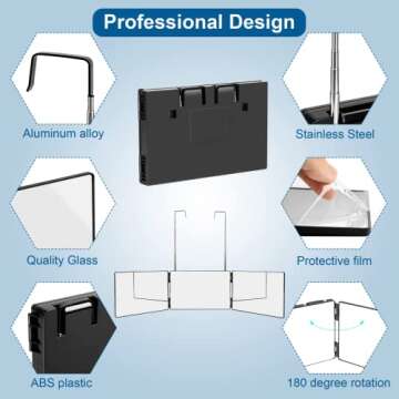 LMZNXCZ with LED Lights 3 Way Mirror for Self Hair Cutting,360 Haircuts Mirror Men for Barber Use Tools,to See Back of Head,Tri Fold Mirror with Portable Height Adjustable Telescoping Hooks