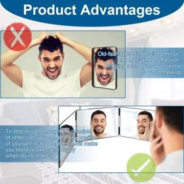 LMZNXCZ with LED Lights 3 Way Mirror for Self Hair Cutting,360 Haircuts Mirror Men for Barber Use Tools,to See Back of Head,Tri Fold Mirror with Portable Height Adjustable Telescoping Hooks