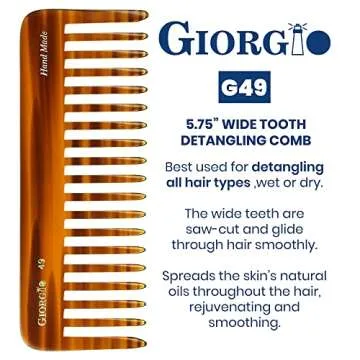 Giorgio G49 Large 5.75 Inch Hair Detangling Comb, Wide Teeth for Thick Curly Wavy Hair. Long Hair De...