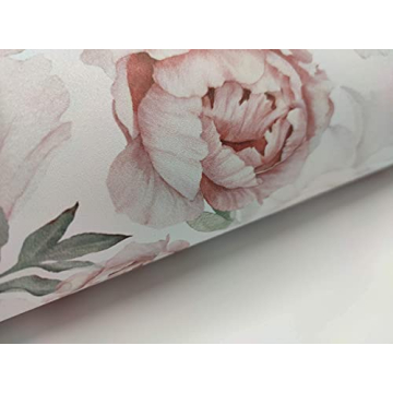 UniGoos Watercolor Floral Wallpaper Peel and Stick Self-Adhesive Removable Vintage Peony Wall Paper Roll Pink Flower Vinyl Decorative Contact Paper for Cabinet Living Room DIY Decor 17.7" x 118"