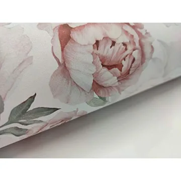 UniGoos Watercolor Floral Wallpaper Peel and Stick Self-Adhesive Removable Vintage Peony Wall Paper Roll Pink Flower Vinyl Decorative Contact Paper for Cabinet Living Room DIY Decor 17.7" x 118"