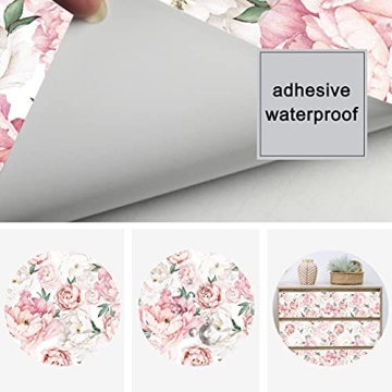 UniGoos Watercolor Floral Wallpaper Peel and Stick Self-Adhesive Removable Vintage Peony Wall Paper Roll Pink Flower Vinyl Decorative Contact Paper for Cabinet Living Room DIY Decor 17.7" x 118"