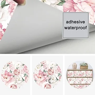 UniGoos Watercolor Floral Wallpaper Peel and Stick Self-Adhesive Removable Vintage Peony Wall Paper Roll Pink Flower Vinyl Decorative Contact Paper for Cabinet Living Room DIY Decor 17.7" x 118"