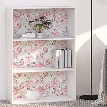 UniGoos Watercolor Floral Wallpaper Peel and Stick Self-Adhesive Removable Vintage Peony Wall Paper Roll Pink Flower Vinyl Decorative Contact Paper for Cabinet Living Room DIY Decor 17.7" x 118"