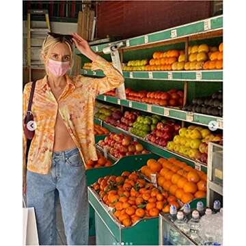 Women Long Sleeve Crop Top Shirt Vintage Floral Print Y2K Cardigan Collared Button Down T Shirt Blouse E Girl Streetwear (Orange, L)