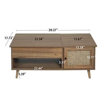 FOKWE Lift Top Coffee Table with Hidden Compartment, Big Storage Space & Adjustable Storage Shelf Li...