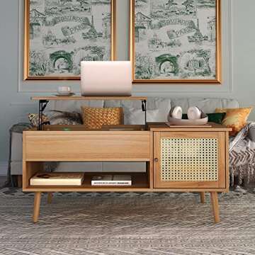 FOKWE Lift Top Coffee Table with Hidden Compartment, Big Storage Space & Adjustable Storage Shelf Lift Tabletop Dining Table for Home Living Room, Office (Walnut), 17.72D x 39.37W x 17.72H in