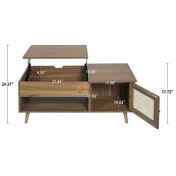 FOKWE Lift Top Coffee Table with Hidden Compartment, Big Storage Space & Adjustable Storage Shelf Lift Tabletop Dining Table for Home Living Room, Office (Walnut), 17.72D x 39.37W x 17.72H in