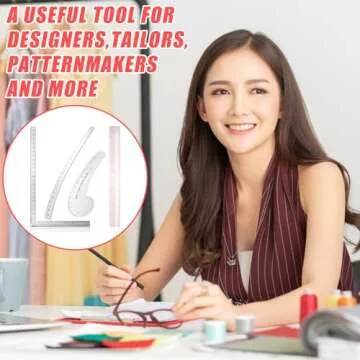 Xuhal 4 Pcs Fashion Sewing Ruler with French Curves Aluminum Designers Ruler Kit Includes Curve Ruler, Hip Curve Ruler, L Square Curve Ruler and Plastic Grading Ruler for Design Crafts Sewing