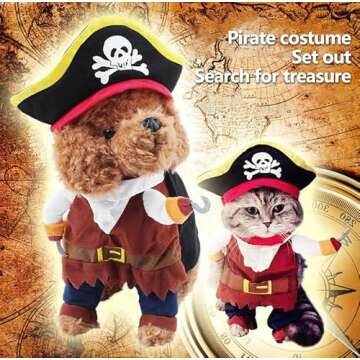 Funny Dog Costume Pirates of The Caribbean Style Cat Costumes Halloween Dog Clothes with Hat Small Medium Pet Kitty Cosplay Outfits Cute Prop Apparel for Halloween Party Accessories (Small)