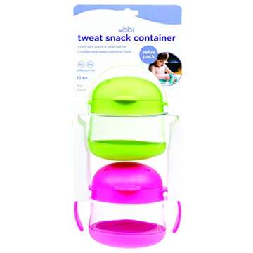 Ubbi Tweat No Spill 2 Pack Snack Container for Kids, BPA-Free, Toddler Snack Catcher, Green/Pink