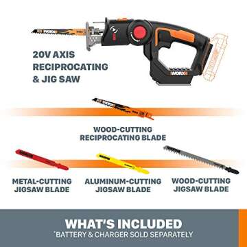 Worx 20V Power Share Dual Action Jigsaw & Reciprocating Saw
