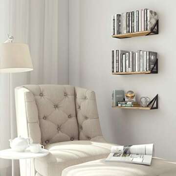 Wallniture Minori Floating Shelves Set of 3 - Rustic Wood and Metal Design for Home Decor