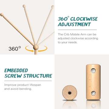 LVGOATH Adjustable Wooden Crib Mobile Arm for Nursery