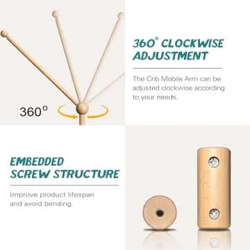 LVGOATH Adjustable Wooden Crib Mobile Arm for Nursery