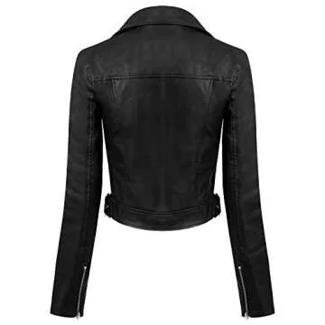 Design by Olivia Women's Long Sleeve Zipper Closure Moto Biker Faux Leather Jacket Black2 M