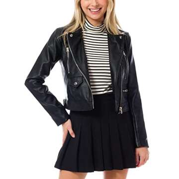 Design by Olivia Women's Long Sleeve Zipper Closure Moto Biker Faux Leather Jacket Black2 M