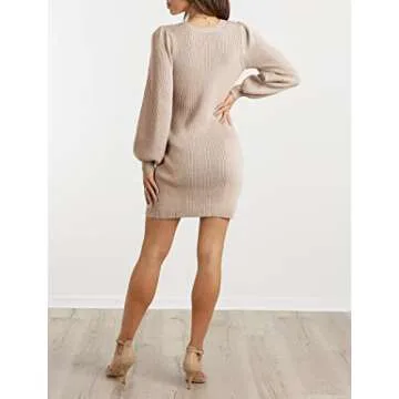 BTFBM Women's Crewneck Oversize Sweater Dress 2023 Fall Trendy Long Sleeve Mini Short Dress Slouchy Knit Tunic Sweater(Solid Beige Apricot,Small)