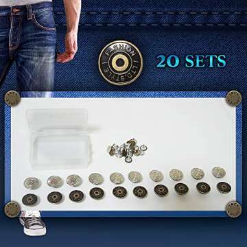 20 Sets Replacement Jean Buttons, 17mm Combo Copper Tack Buttons Replacement Kit with Rivets and Met...