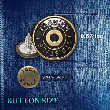 20 Sets Replacement Jean Buttons, 17mm Combo Copper Tack Buttons Replacement Kit with Rivets and Metal Base in Plastic Storage Box