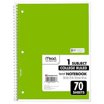 Mead Spiral Notebooks, 6 Pack, 1-Subject, College Ruled Paper, 10-1/2" x 8”, 70 Sheets per Notebook, Assorted Colors (73065)…