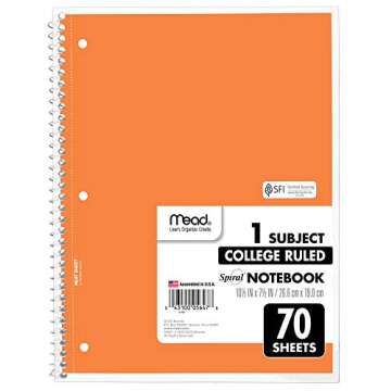 Mead Spiral Notebooks, 6 Pack, 1-Subject, College Ruled Paper, 10-1/2" x 8”, 70 Sheets per Notebook, Assorted Colors (73065)…