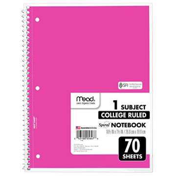 Mead Spiral Notebooks, 6 Pack, 1-Subject, College Ruled Paper, 10-1/2" x 8”, 70 Sheets per Notebook, Assorted Colors (73065)…