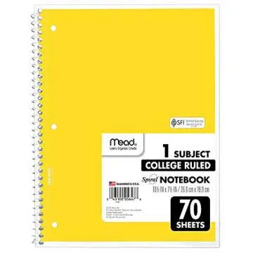 Mead Spiral Notebooks, 6 Pack, 1-Subject, College Ruled Paper, 10-1/2" x 8”, 70 Sheets per Notebook, Assorted Colors (73065)…