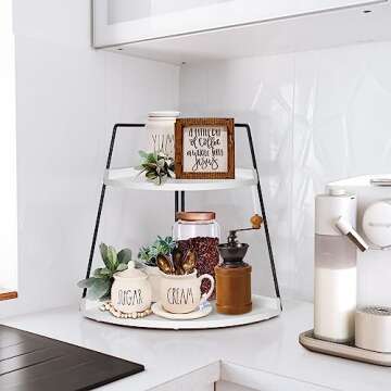 PICKKROSS 2 Tier Bathroom Counter Organizer, Wood Bathroom Organizer Countertop, Corner Storage Shelf Counter Standing Rack, Cosmetic Vanity Tray Kitchen Spice Rack, Bathroom Organizer