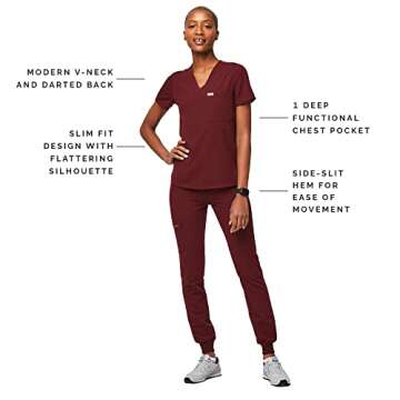 Shop FIGS Catarina Scrub Top for Women - Burgundy, 2XL