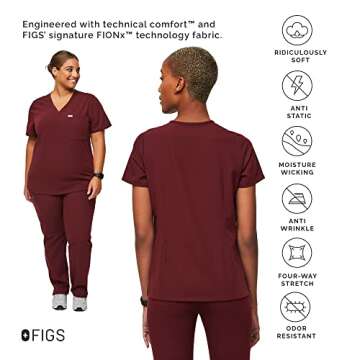 Shop FIGS Catarina Scrub Top for Women - Burgundy, 2XL