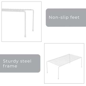 Smart Design Cabinet Storage Shelf Rack - Set of 6 - Large - 8.5 x 16 Inch - Steel Metal Wire - Rust Resistant Coating - Dish, Counter and Pantry Organization - Kitchen - White